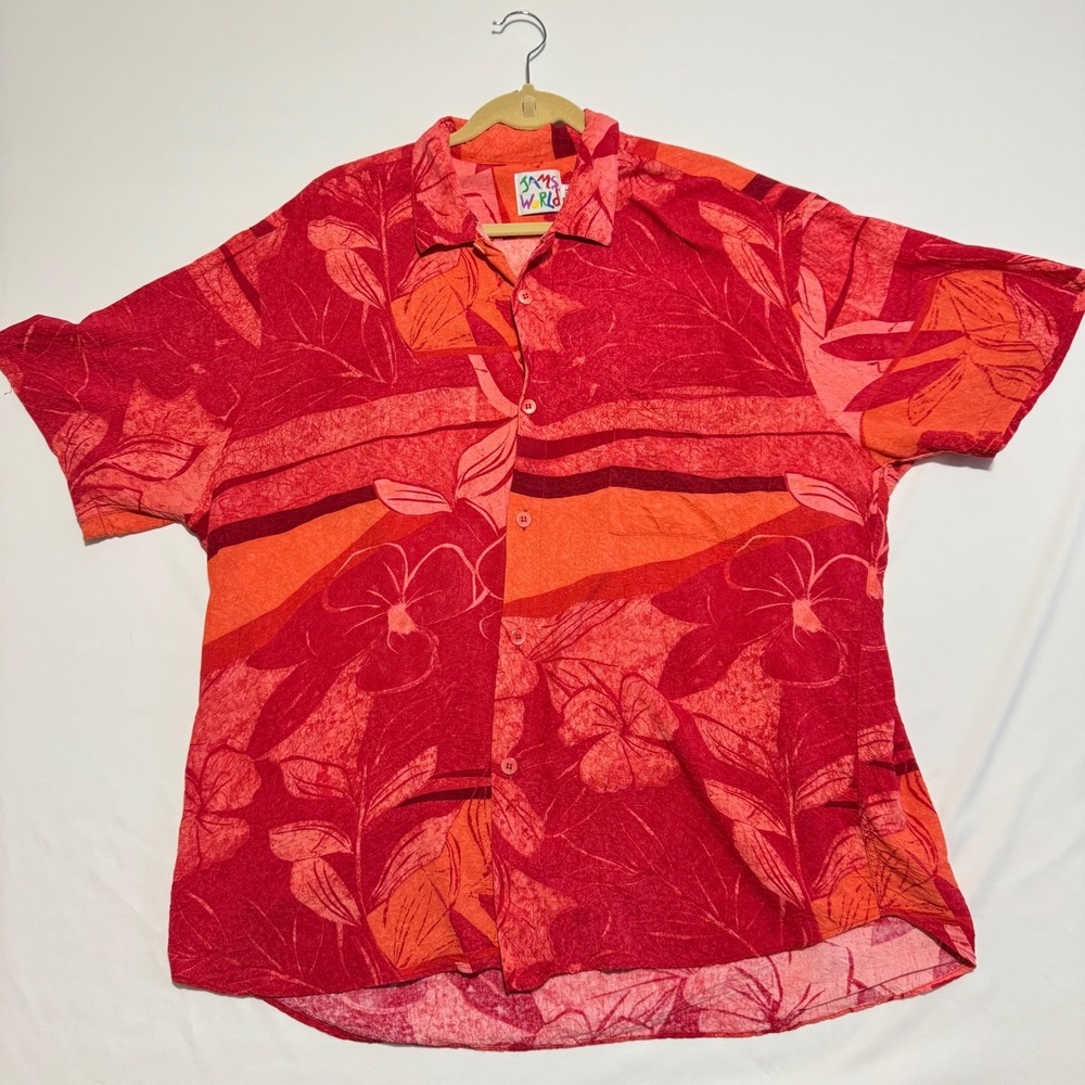 Jams World XL Hawaiian Floral Hibiscus Button Up Shirt Art To Wear Spice Flower